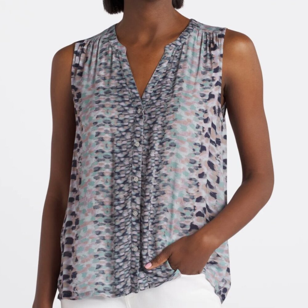 Cosmic Blue Love Chic Gray Patterned Sleeveless Top